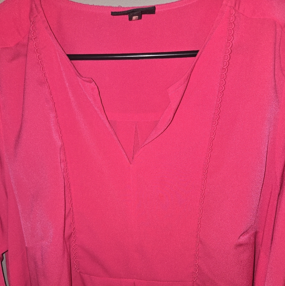 Pink Womens Sheer Chiffon Blouse, Roll Tab Sleeve, Size 14-16, Lane Bryant - Picture 6 of 9